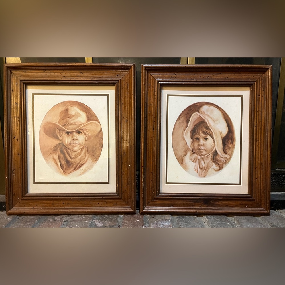 Vel Miller 'Little Cowboy' and 'Prairie Girl' Framed Prints